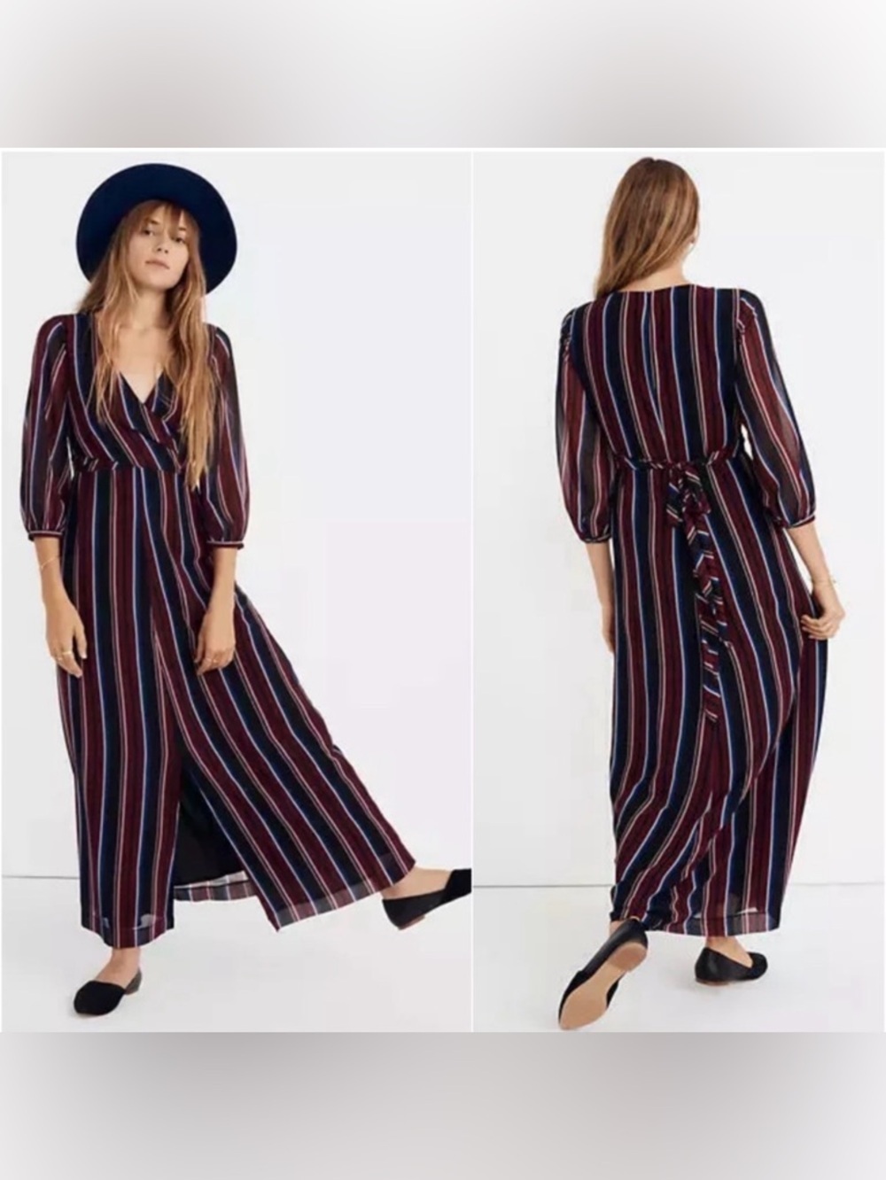 Madewell Red White & Blue Striped Wrap-Around Maxi Dress